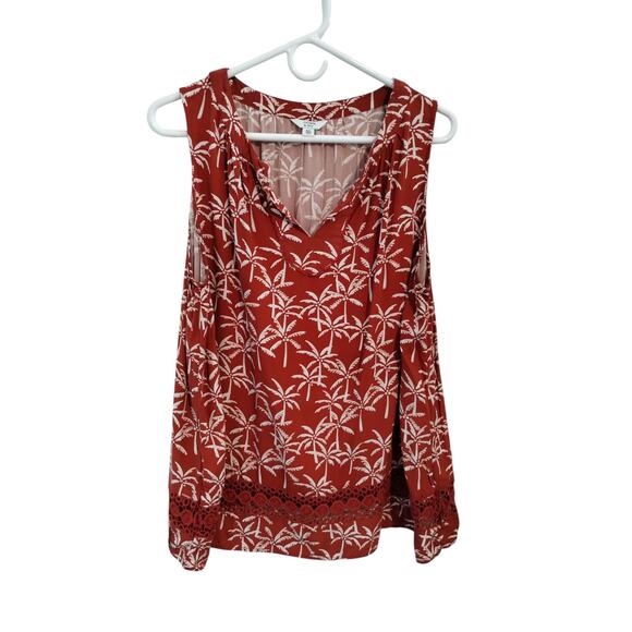 Crown & Ivy Women's XXL Tropical Sleeveless Resortwear Summer Crochet Palms Top - Picture 7 of 11